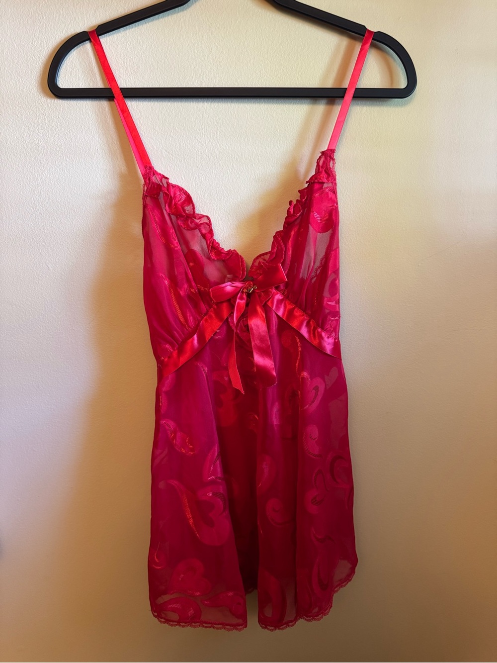 Vintage Sheer Satin-Trim Chemise with Bow Accent
